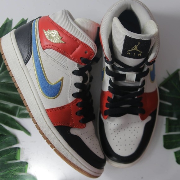 Jordan Shoes - Nike Air Jordan 1 Mid Cream White Red Women's Sneakers 002817 8Womens/6.5 Youth
